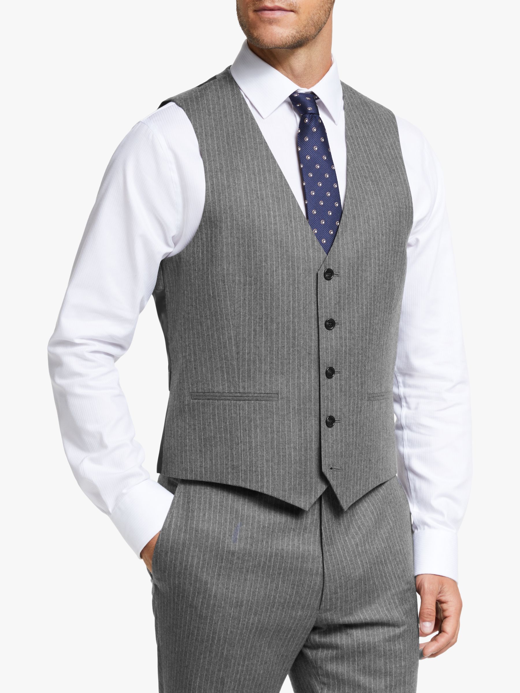 John Lewis & Partners Wool Pinstripe Slim Fit Waistcoat, Grey