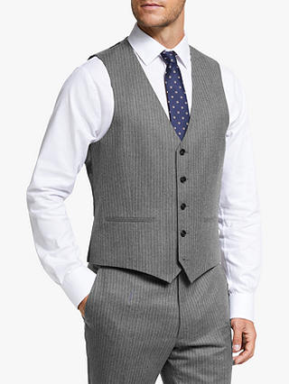 John Lewis & Partners Wool Pinstripe Slim Fit Waistcoat, Grey