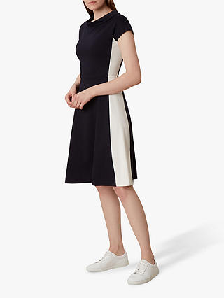 Hobbs Leonora Fit and Flare Dress, Navy/White