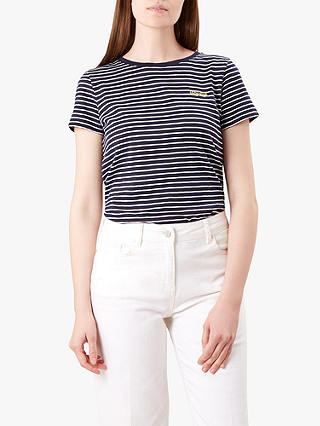 Hobbs Emmaline Cotton T-Shirt, Navy/White