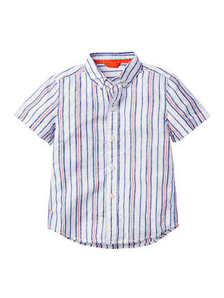 Mini Boden Boys' Fun Stripe Print Shirt, Blue/Orange