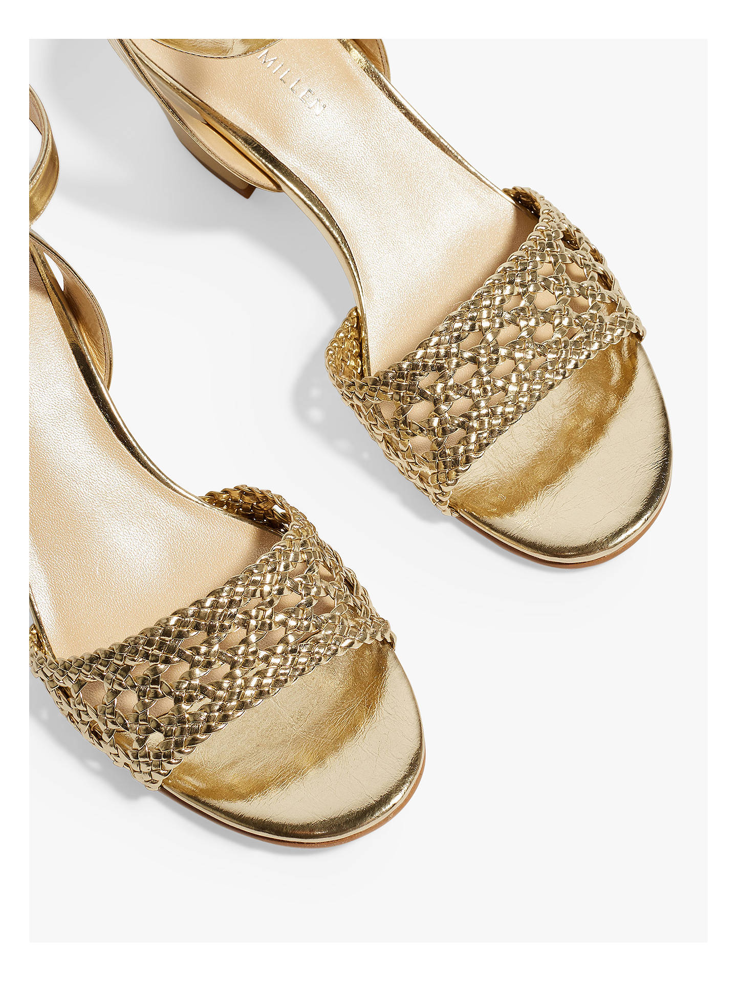 Karen Millen Woven Block Heel Sandals, Gold at John Lewis & Partners