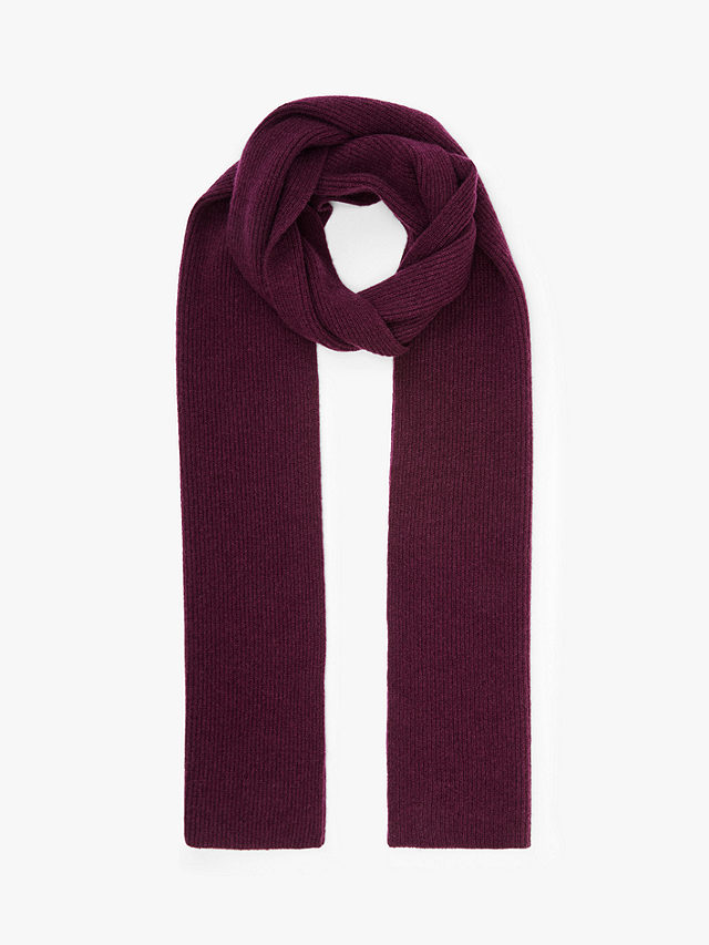 John Lewis & Partners Ribbed Cashmere Scarf, Red, One Size
