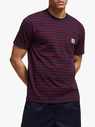 Carhartt WIP Stripe Cotton Pocket T-Shirt, Dark Navy/Merlot