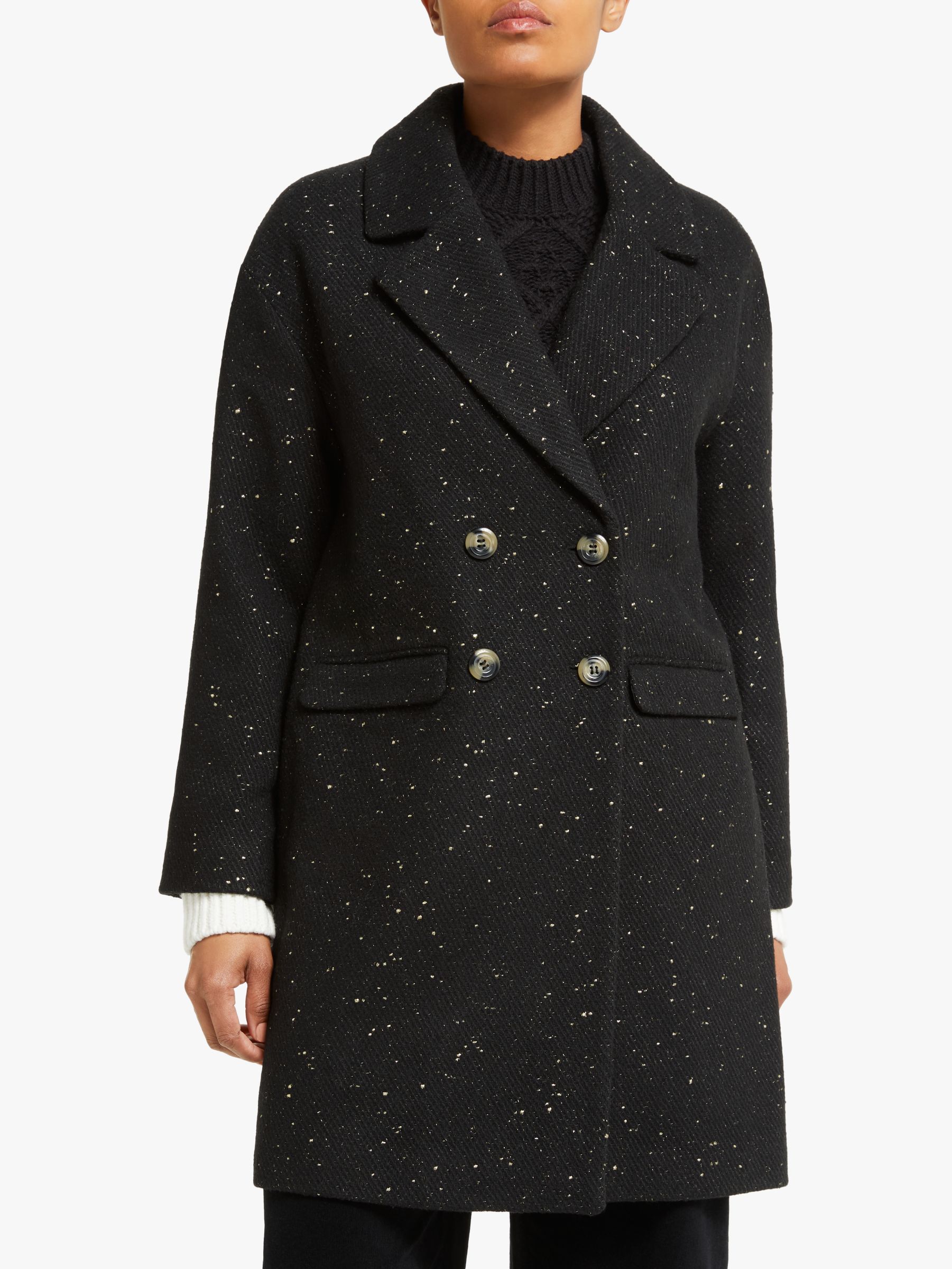 Collection WEEKEND by John Lewis Double Breasted Coat, Black/Gold at ...