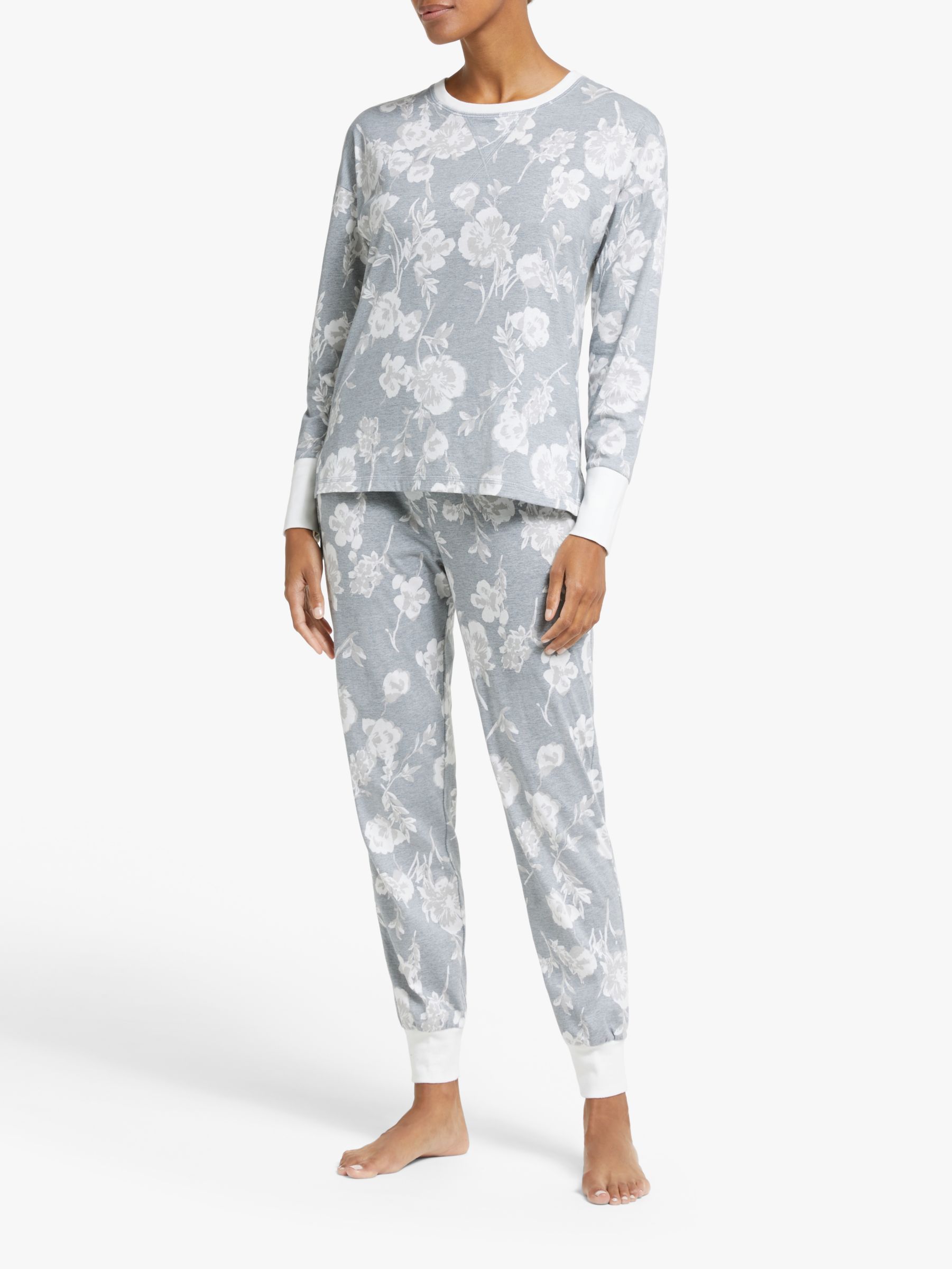 John Lewis & Partners Andie Floral Jersey Pyjama Set, Grey at John ...