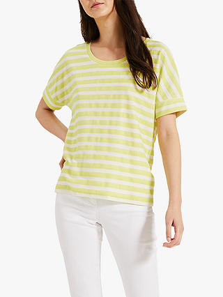 Phase Eight Kitty Loopback Textured Stripe T-Shirt, Lime Zest/White