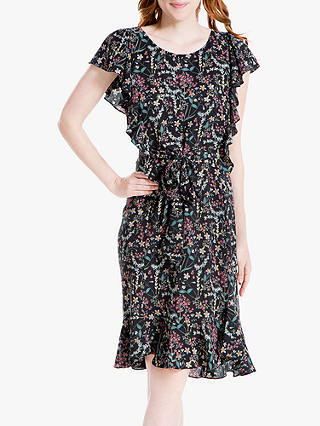 Max Studio Floral Print Tie Waist Dress, Black/Pink