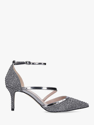 Carvela Kym Pointed Toe Cross Strap Heel Court Shoes, Grey Pewter