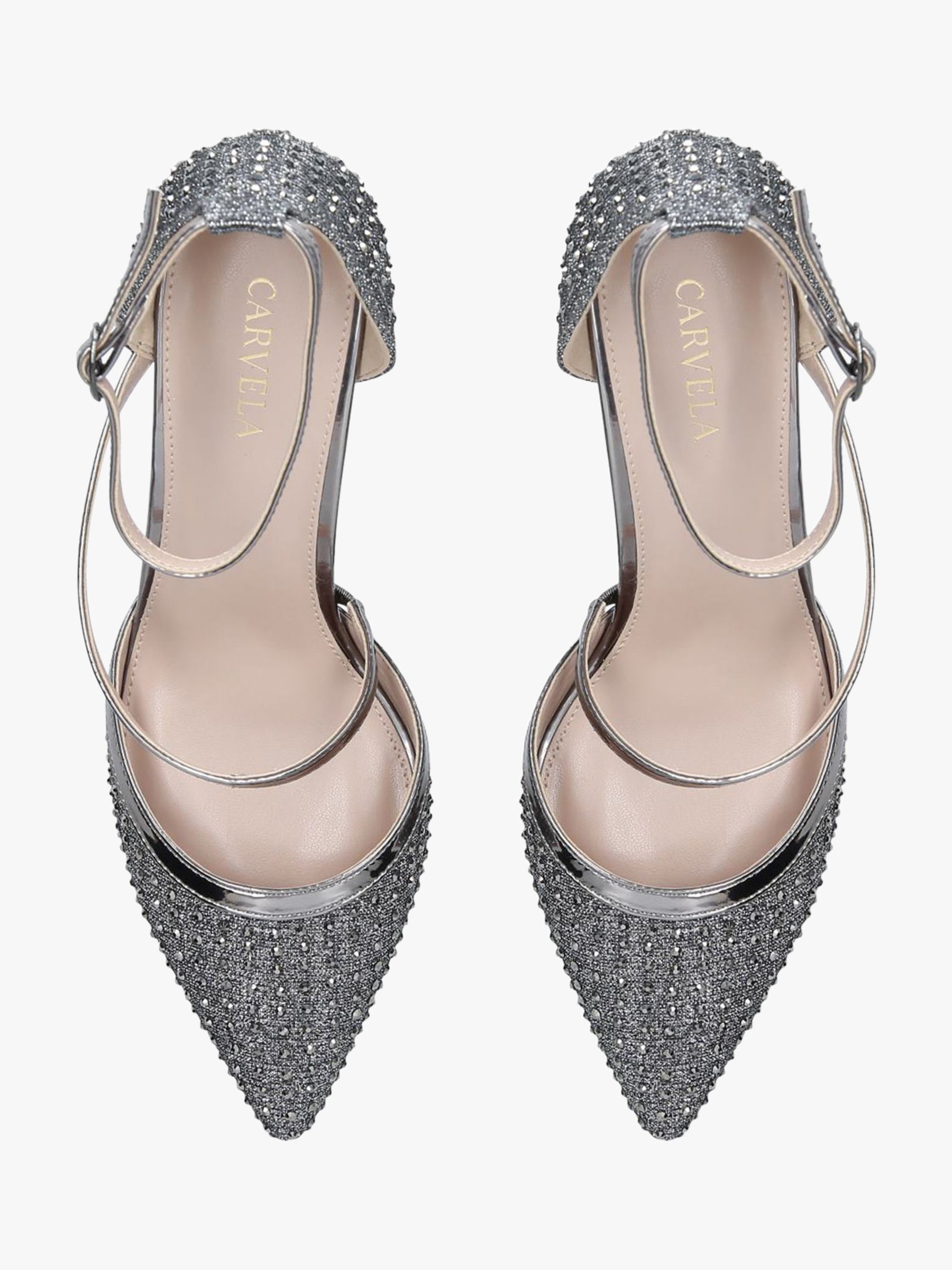 Carvela Kym Pointed Toe Cross Strap Heel Court Shoes, Grey Pewter