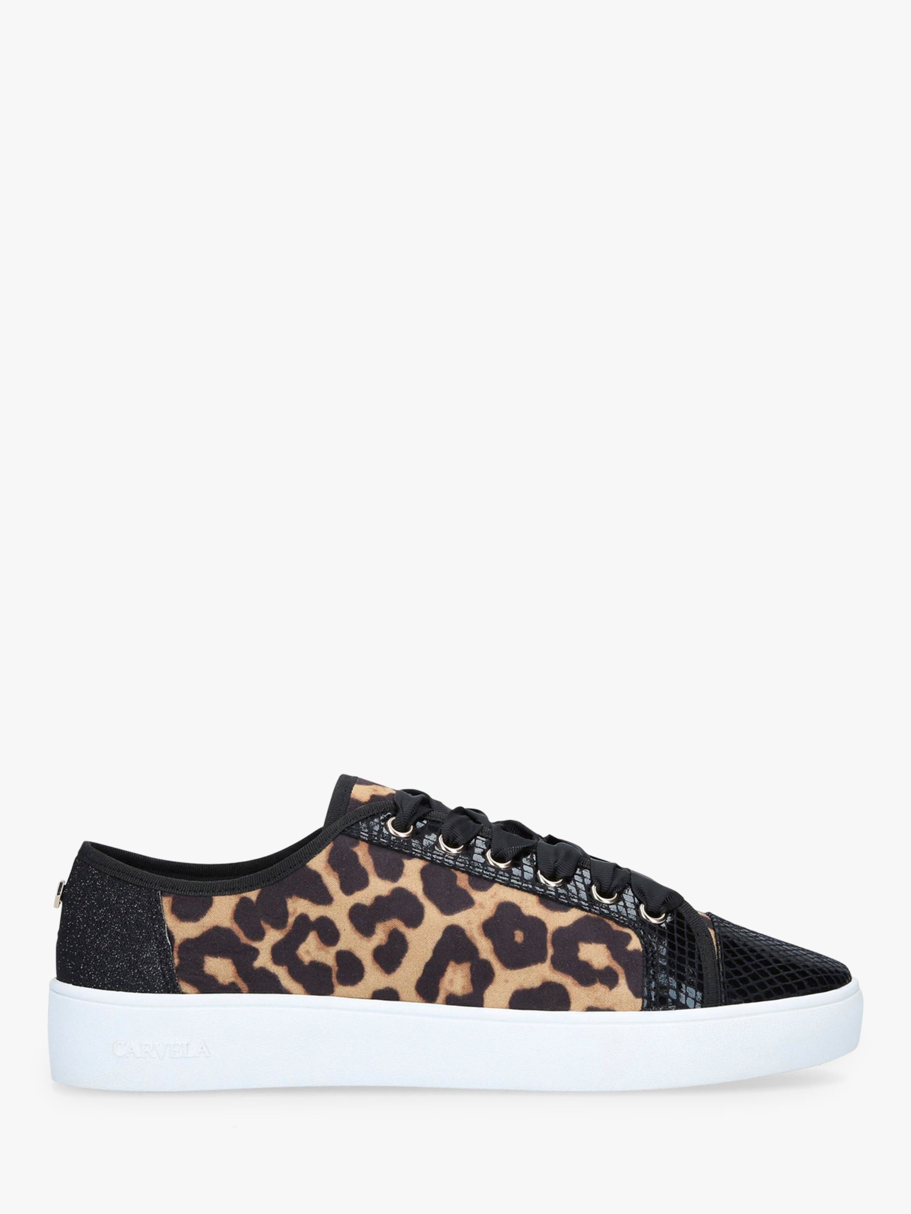 Carvela Jigsaw Suede Leopard Print Lace Up Trainers, Brown at John ...