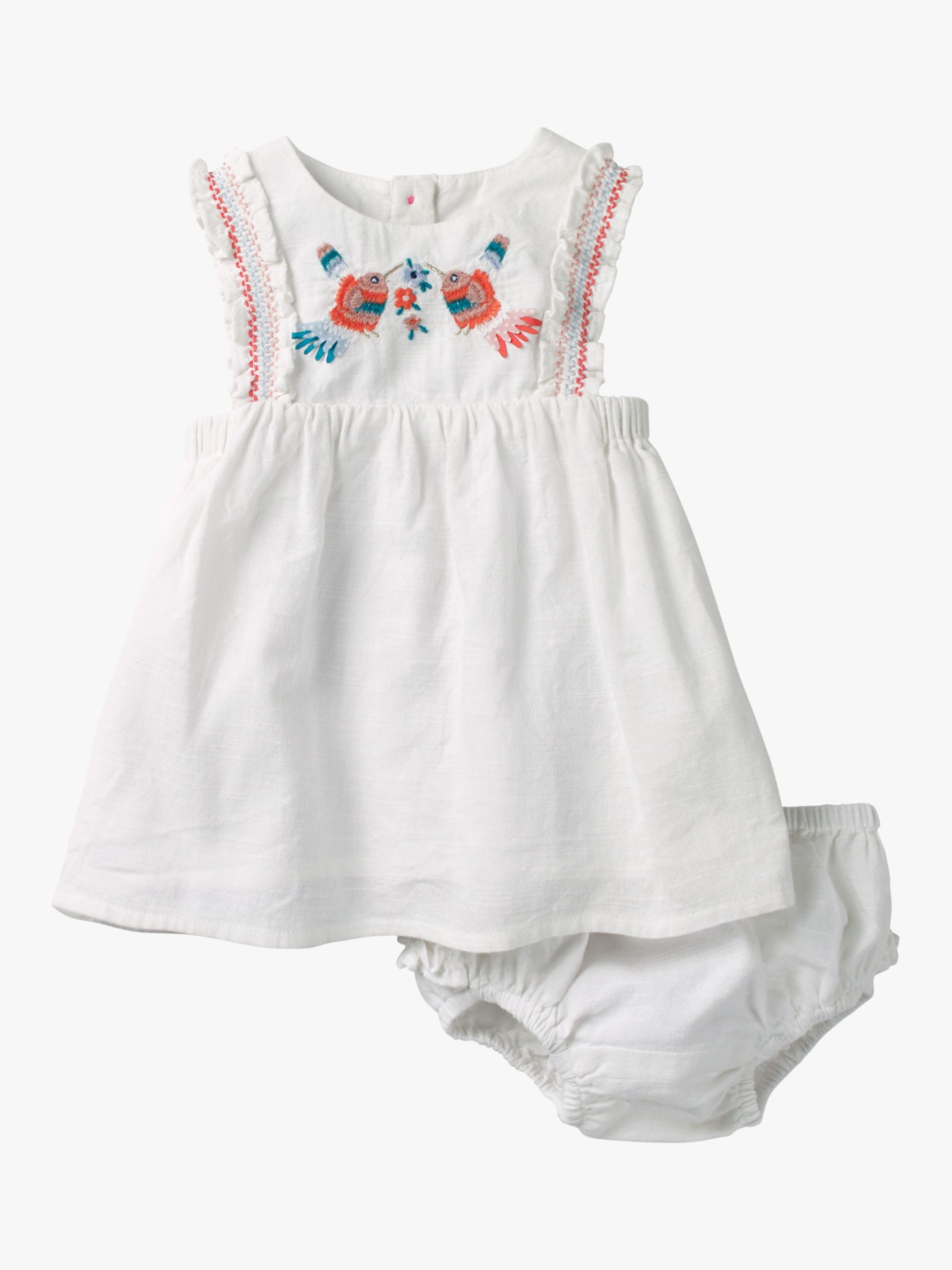 Mini Boden Baby Bird Embroidered Dress and Knickers, White