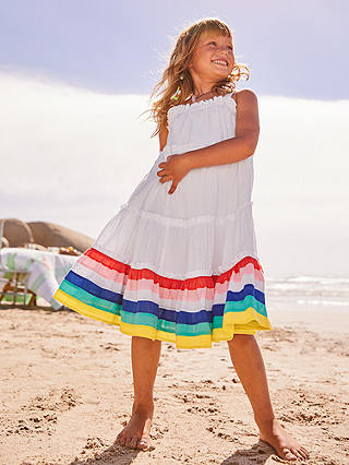 Mini Boden Girls' Twirly Dress, White/Rainbow