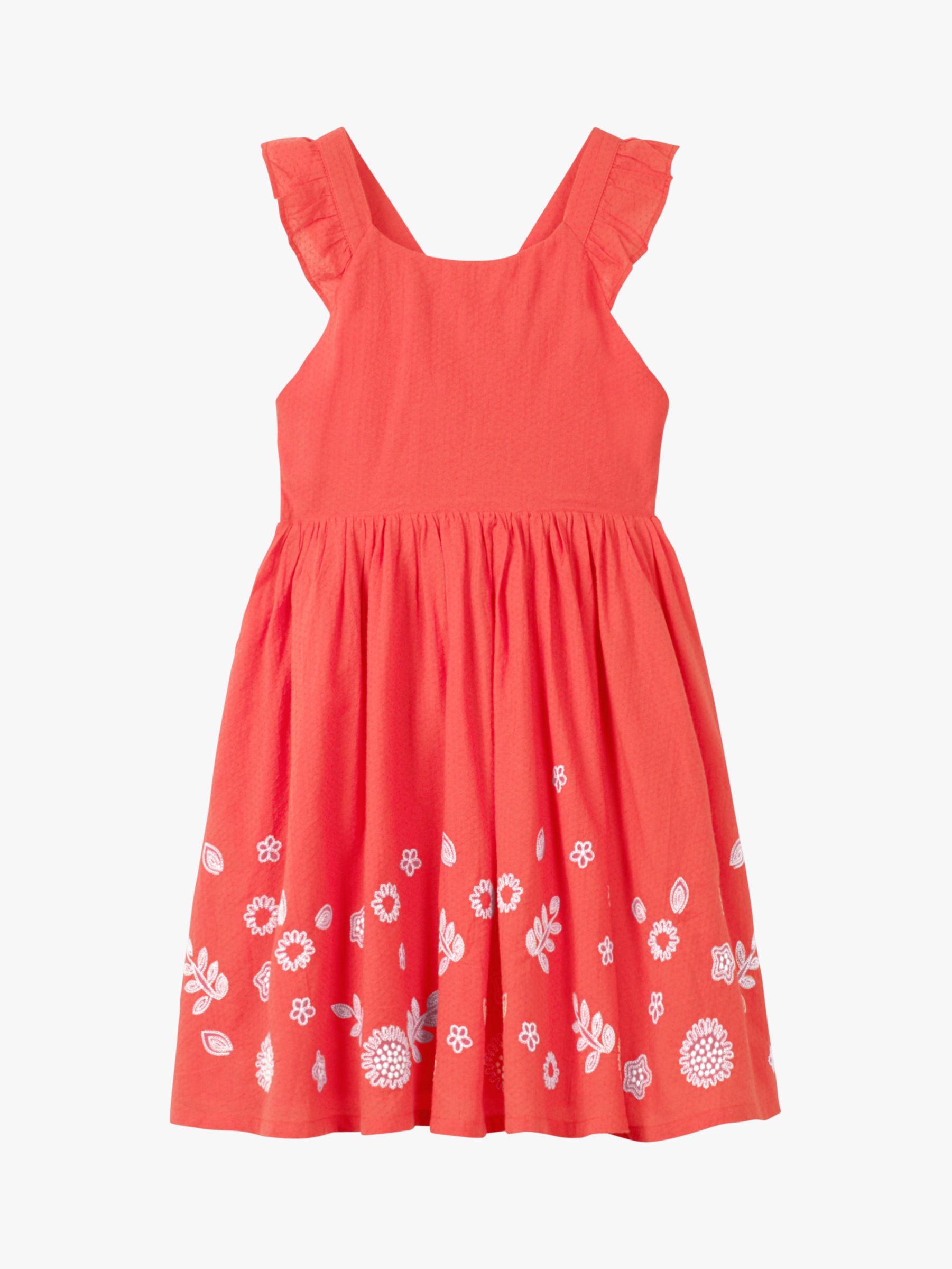 Mini Boden Girls' Embroidered Cross Back Dress, Red