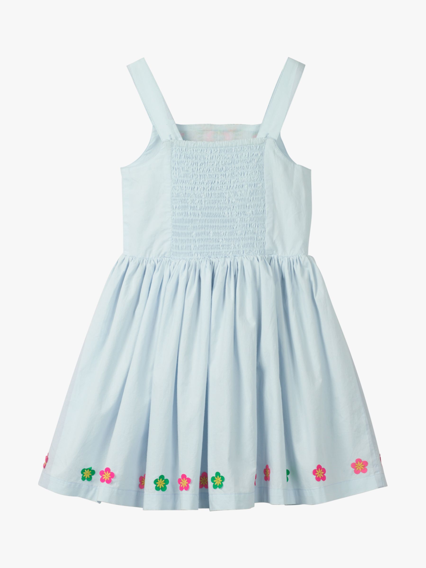 Mini Boden Girls' Bright Flower Embroidered Dress, Ocean Spray Blue