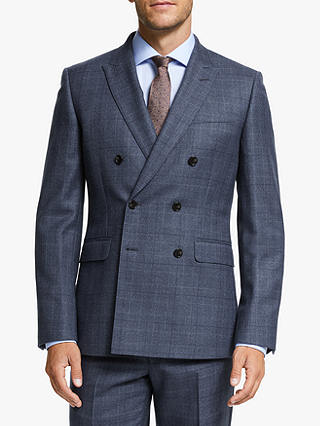 John Lewis & Partners Prince of Wales Check Double Breasted Suit Jacket, Navy