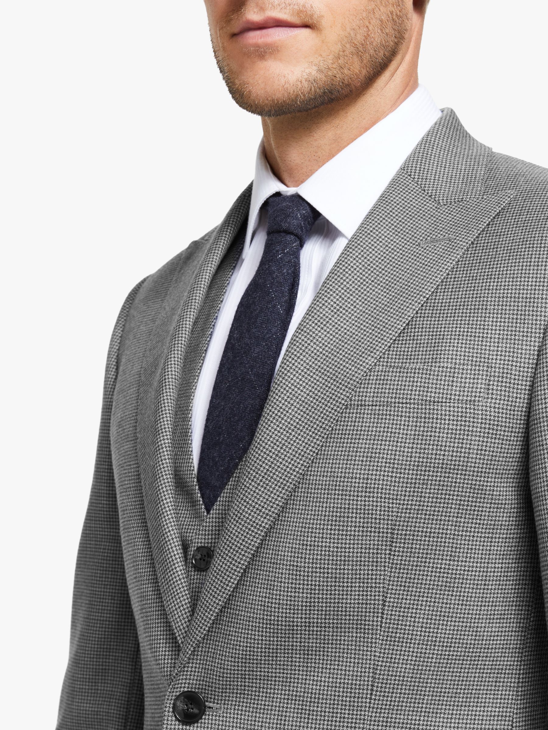 John Lewis & Partners Wool Puppytooth Tailored Fit Suit Jacket, Grey, 42S