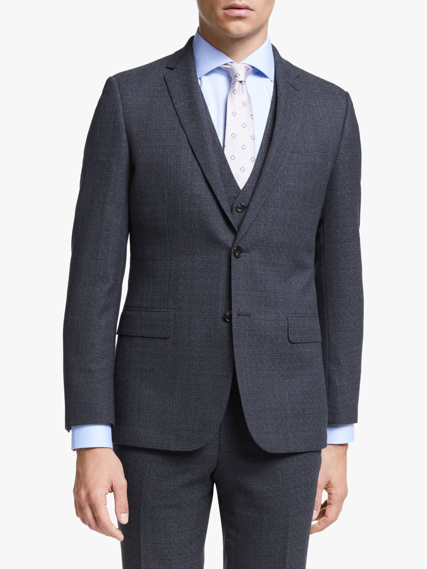 John Lewis & Partners Wool Check Slim Fit Suit Jacket, Navy