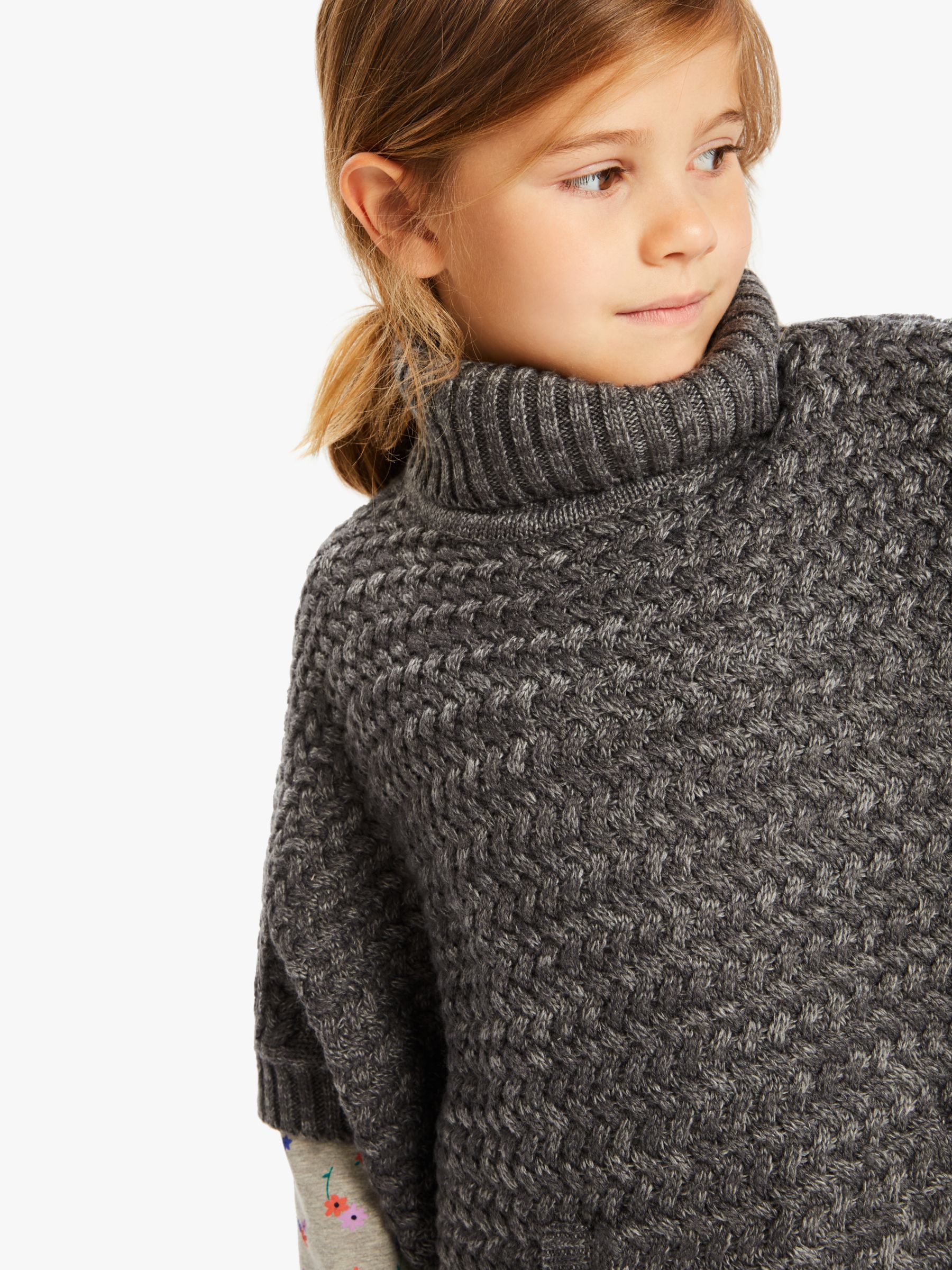 John Lewis Partners Girls Knitted Poncho Charcoal At John Lewis Partners