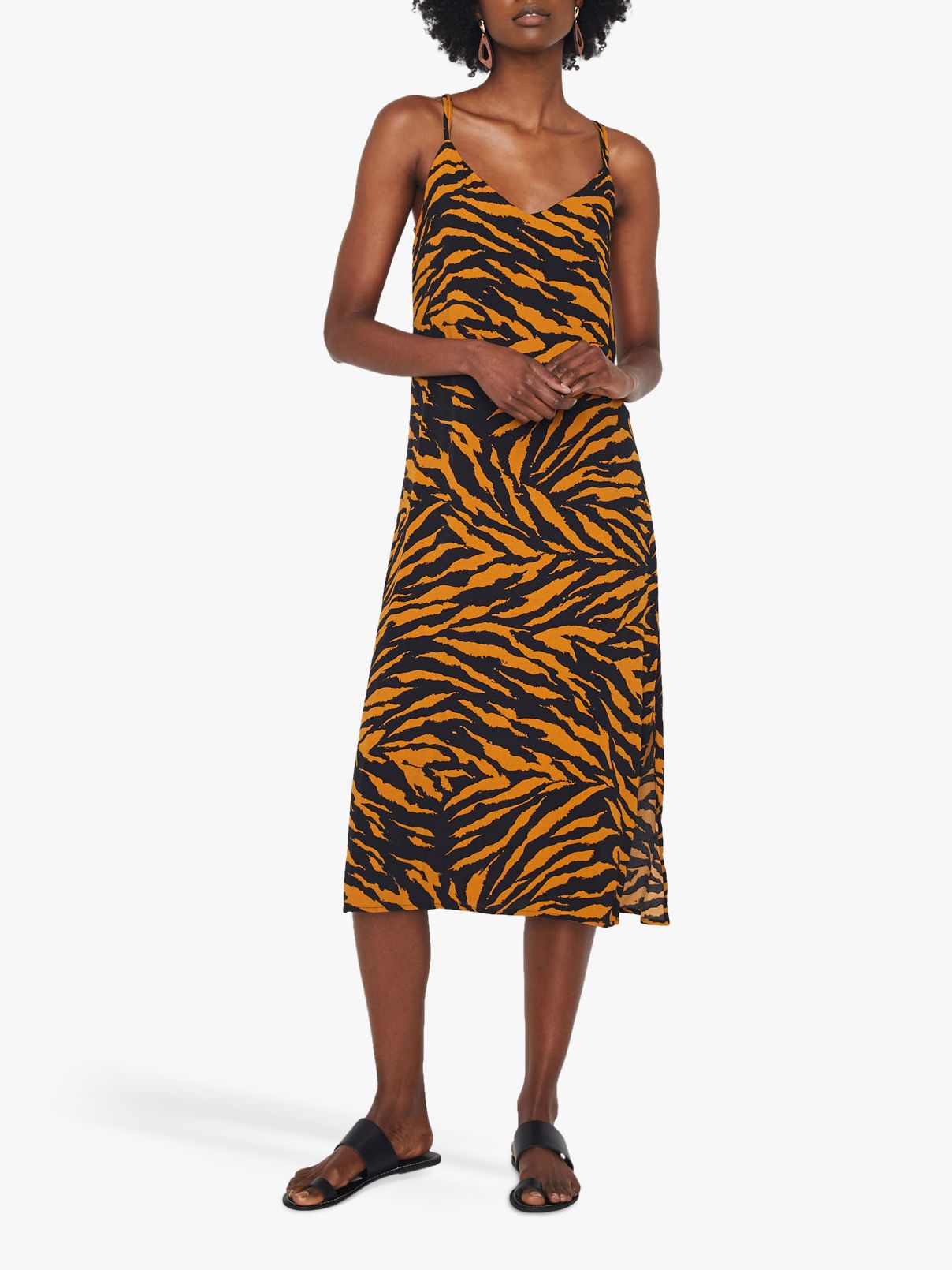 Warehouse Tiger Print Midi Dress, Black 