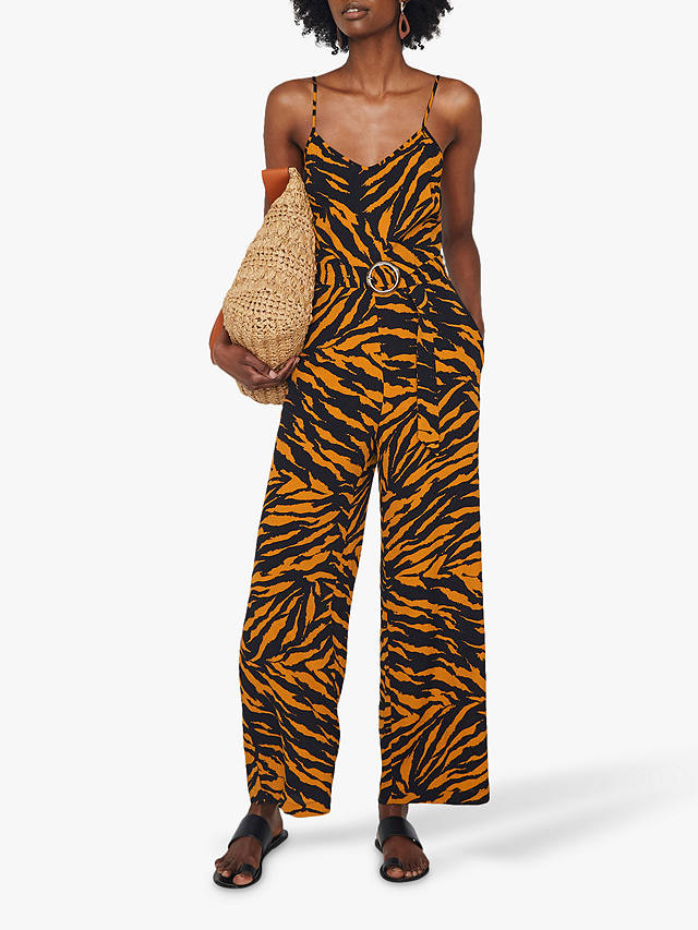 Warehouse Tiger Print Jumpsuit, Black Pattern at John Lewis & Partners