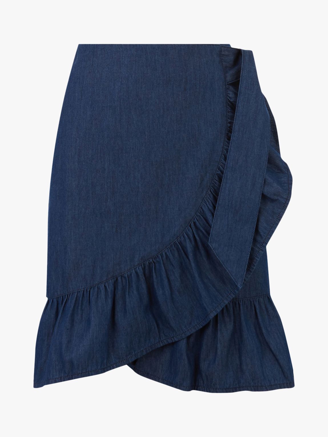 Warehouse Ruffle Mini Wrap Skirt, Mid Wash Denim