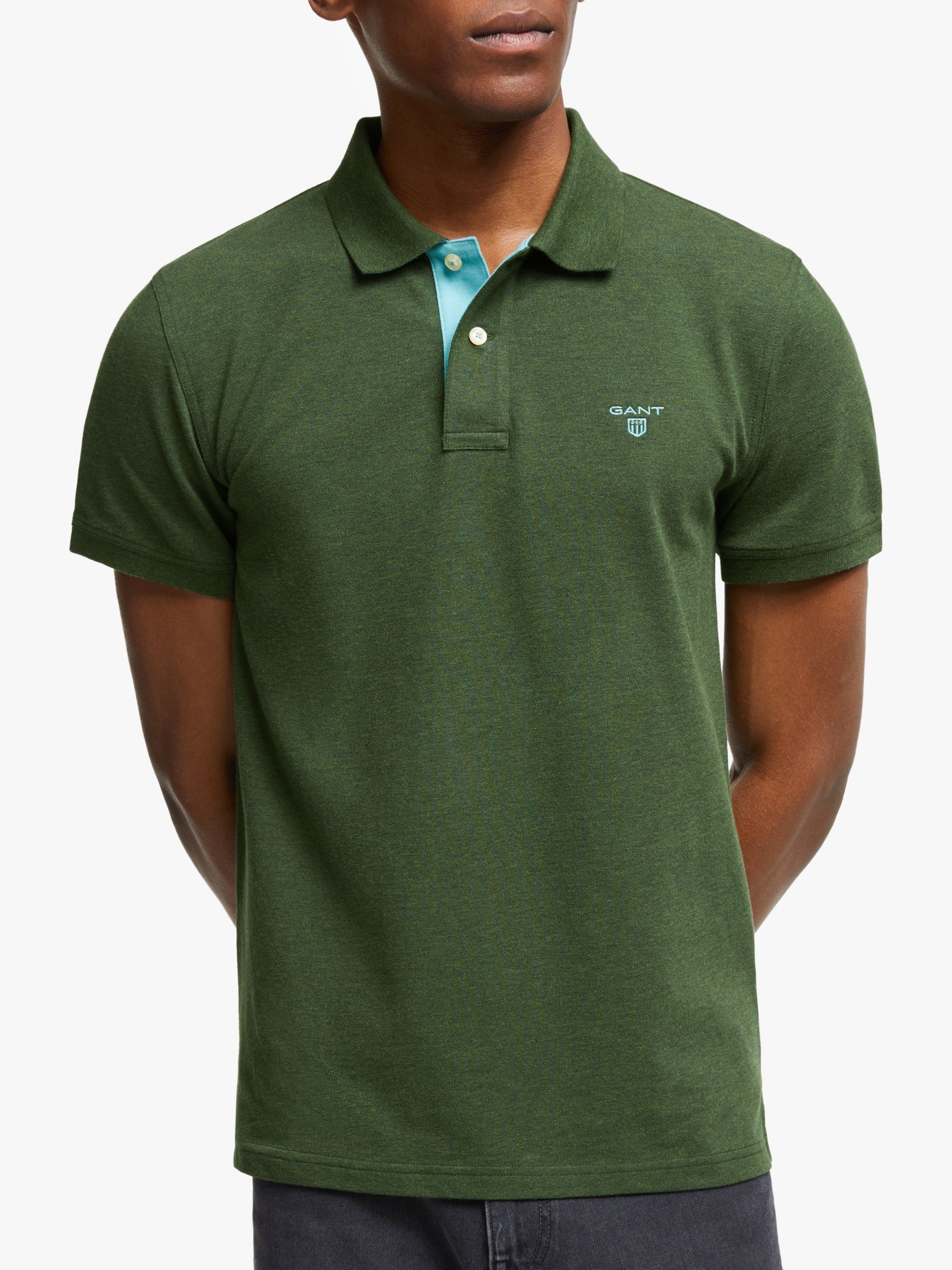 GANT Contrast Collar Polo Shirt | Green at John Lewis & Partners