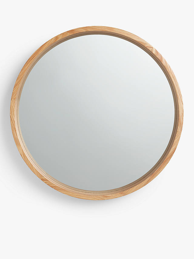 John Lewis & Partners Scandi Round Oak Wood Mirror, Natural, 73cm