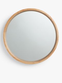 John Lewis Scandi Round Oak Wood Wall Mirror, Natural, 48cm