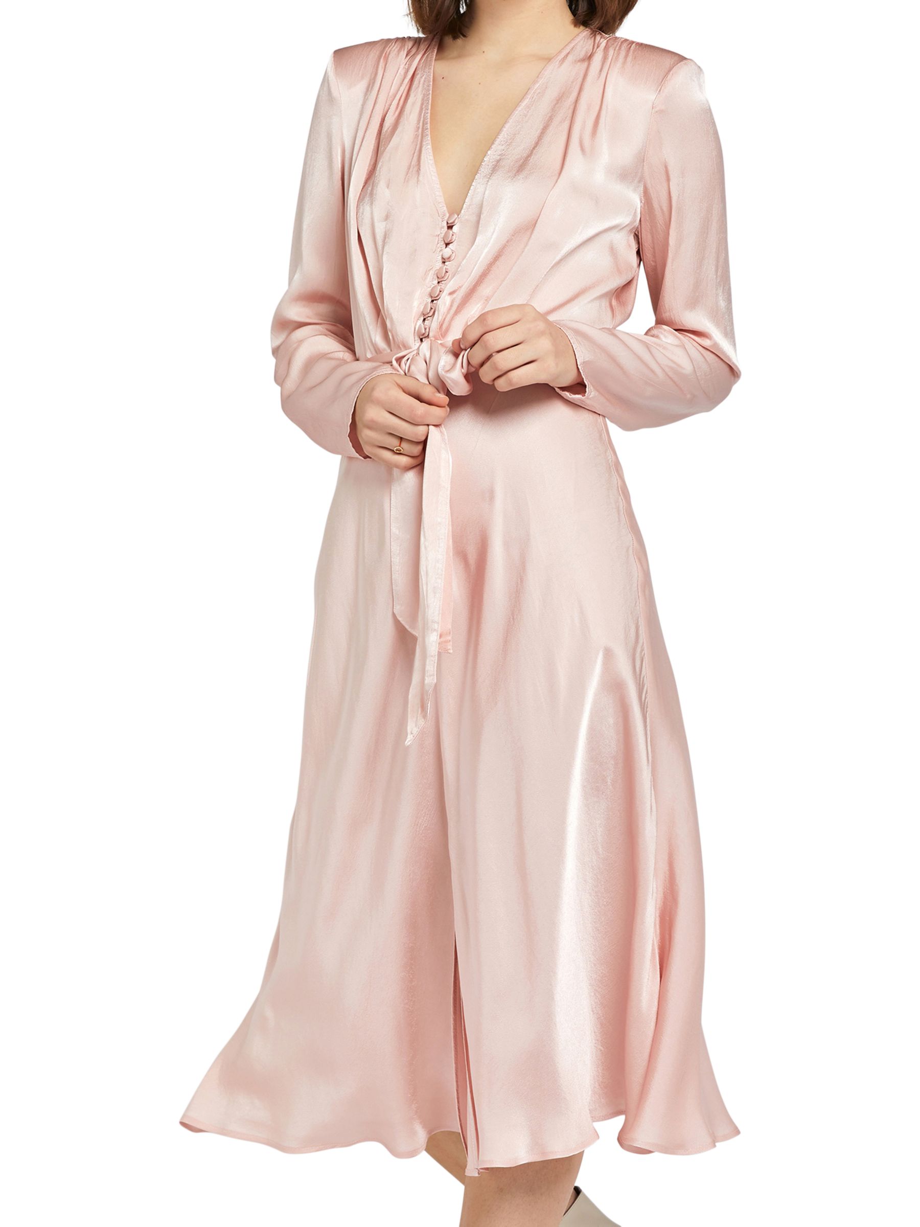 Buy Ghost Meryl Wrap Tie V-Neck Dress, Pastel Pink, XS Online at johnlewis.com