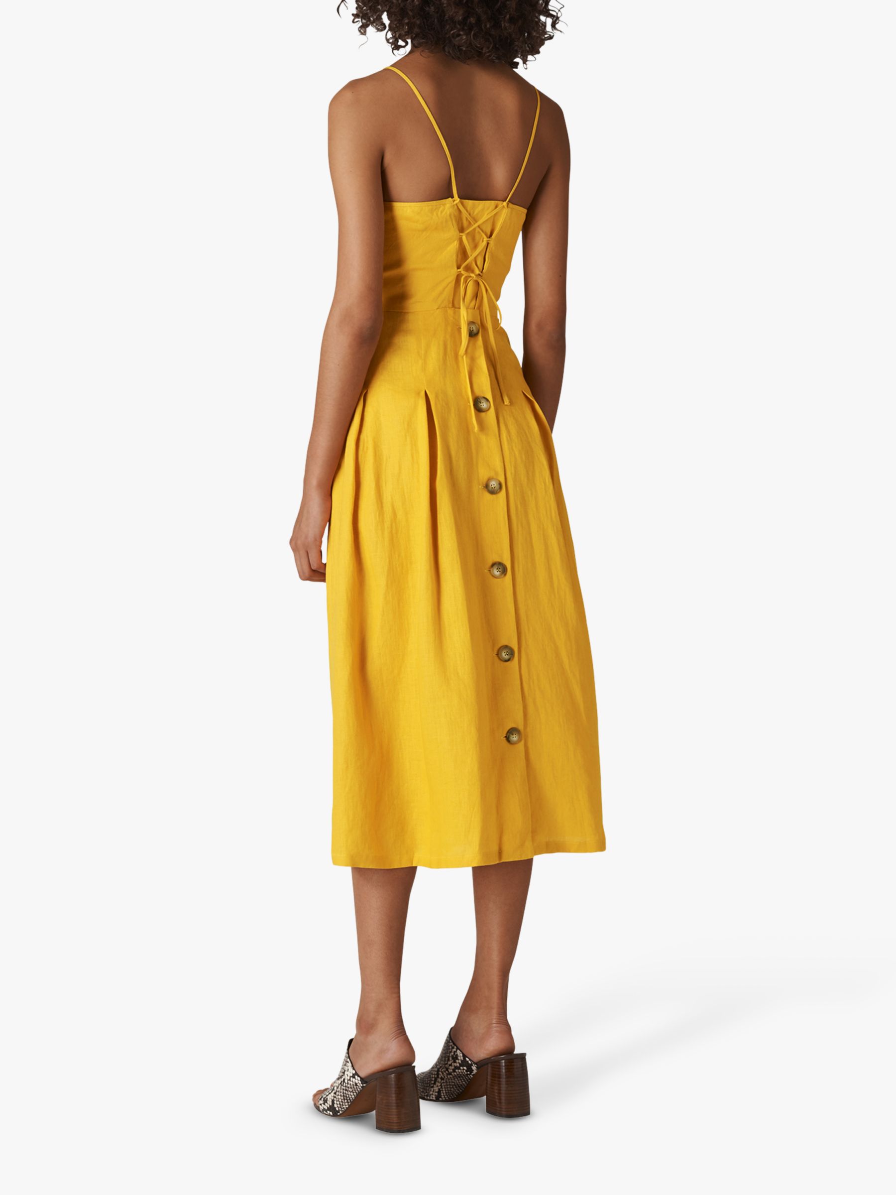 Whistles Duffy Linen Strappy Dress, Yellow