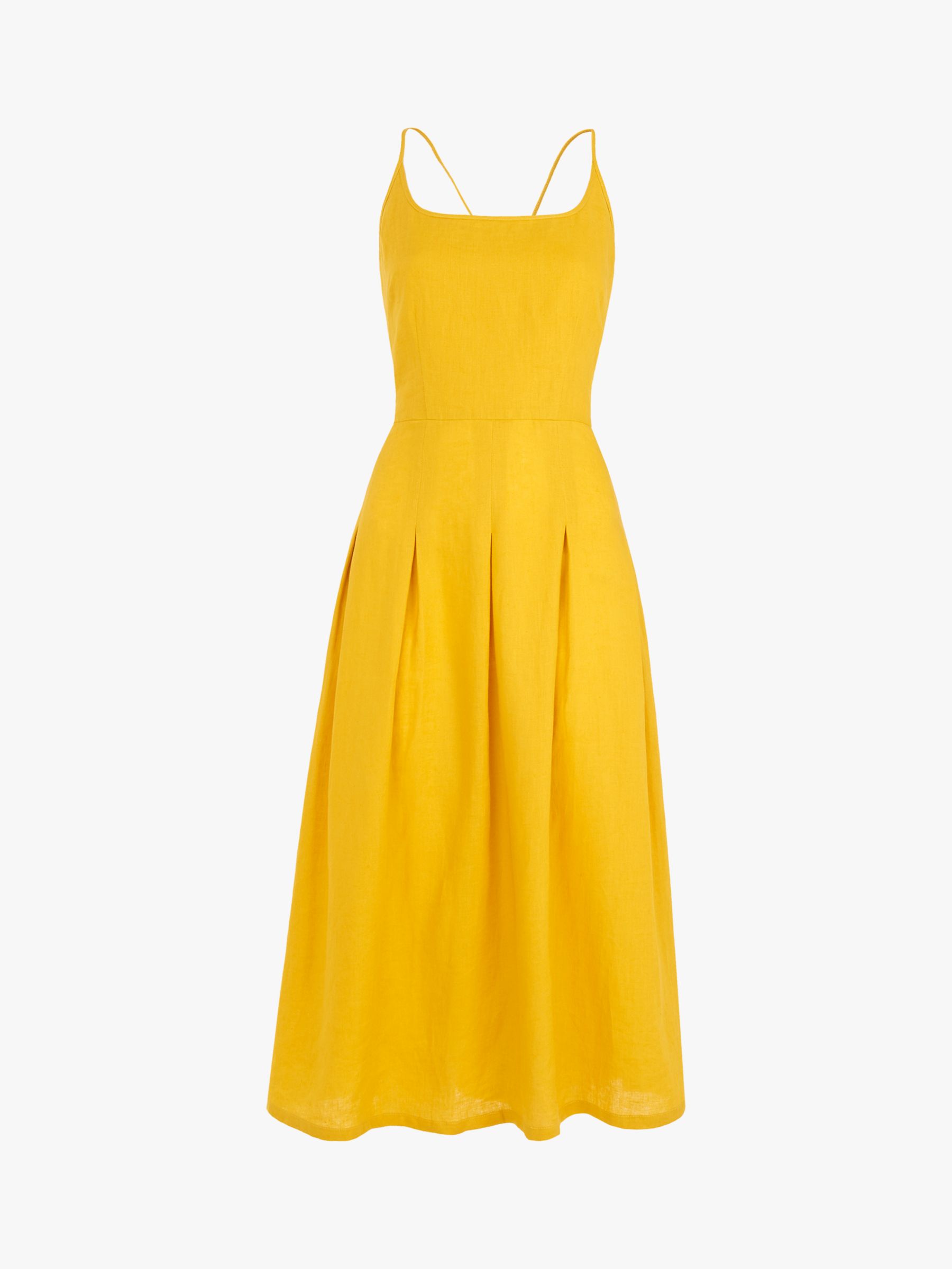 Whistles Duffy Linen Strappy Dress, Yellow