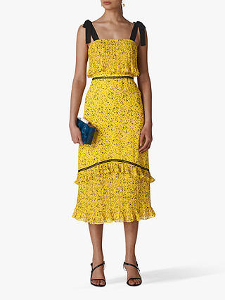 Whistles Ditsy Blossom Pleated Dress, Yellow