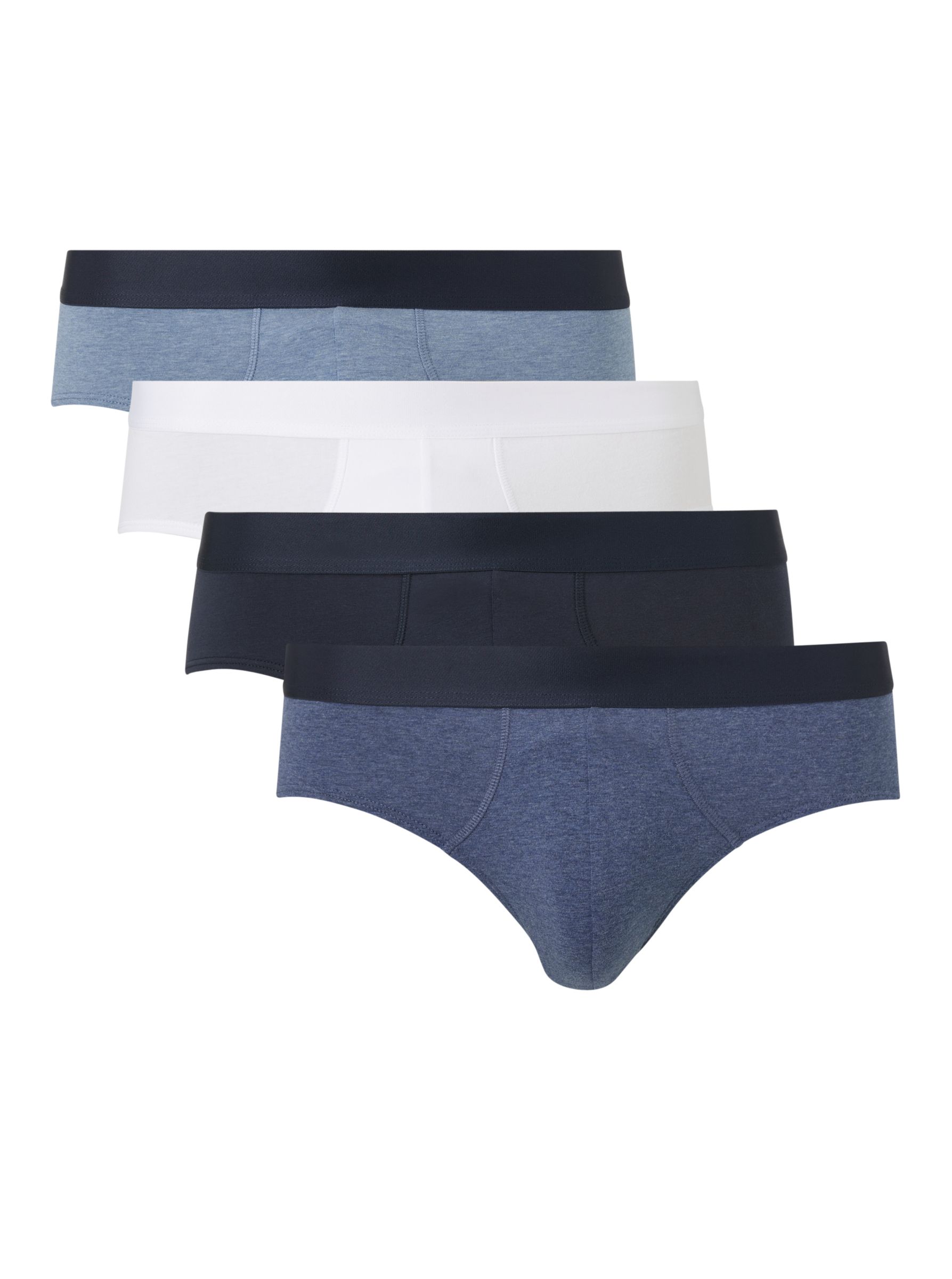 John Lewis ANYDAY Stretch Cotton Briefs, Pack of 4, Blue/Black