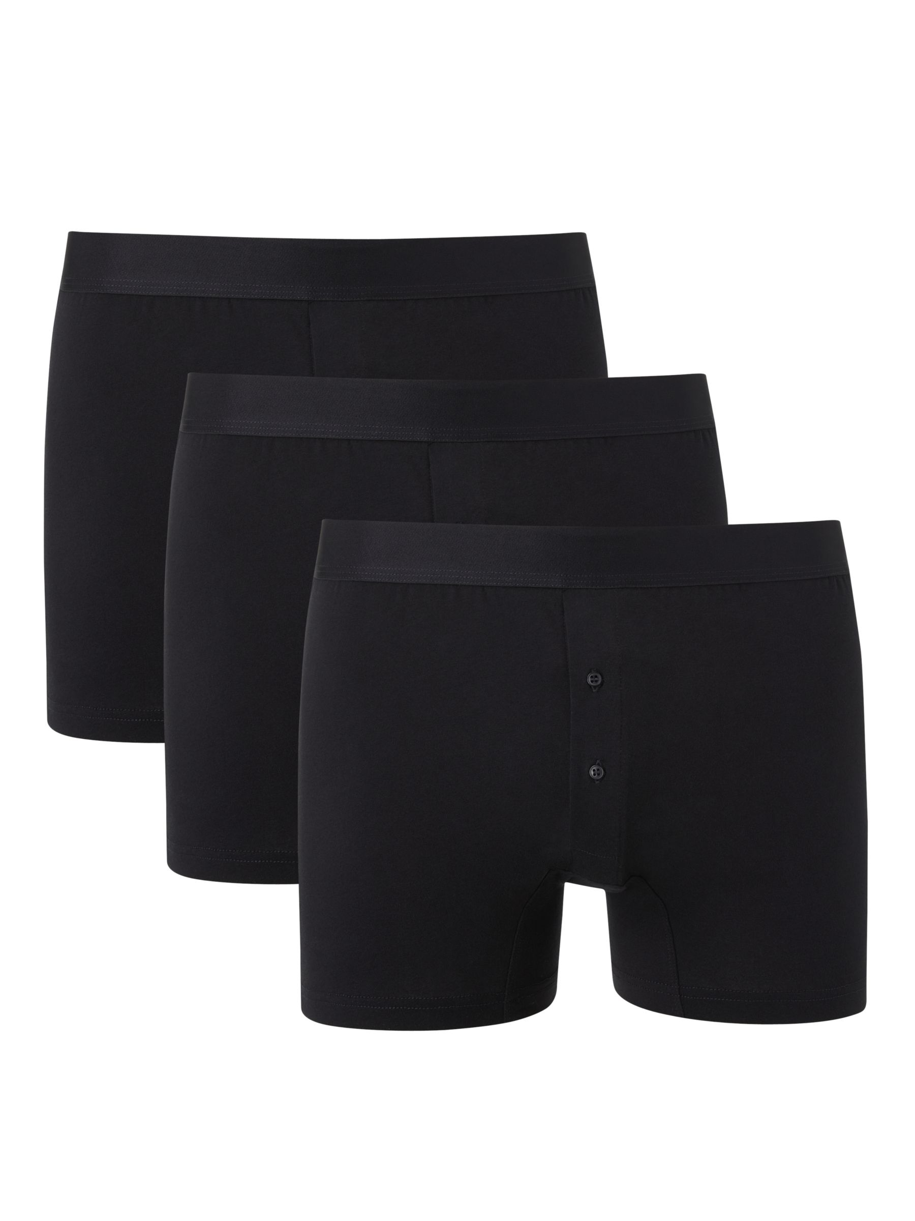 John Lewis Organic Cotton Button Fly Trunks, Pack of 3, Black, S