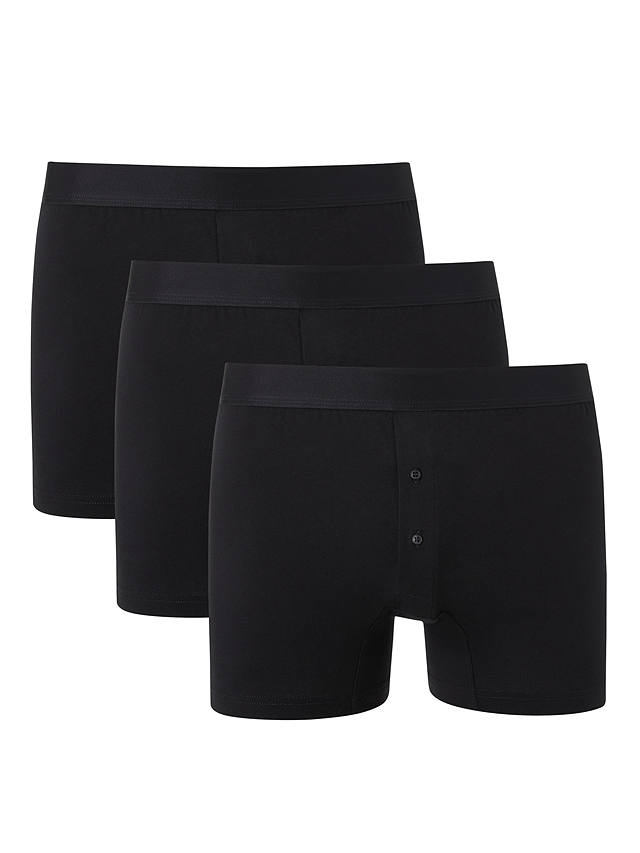John Lewis Organic Cotton Button Fly Trunks, Pack of 3, Black