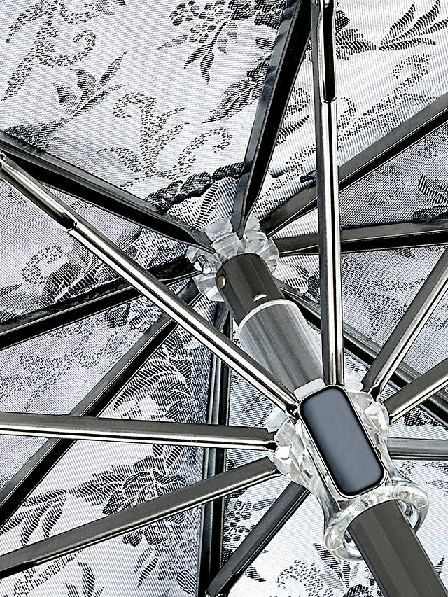 Fulton Jacquard Floral Print Telescopic Umbrella, Silver