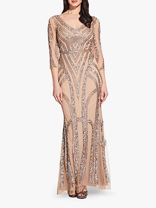 Adrianna Papell Beaded Maxi Dress, Champagne/Silver