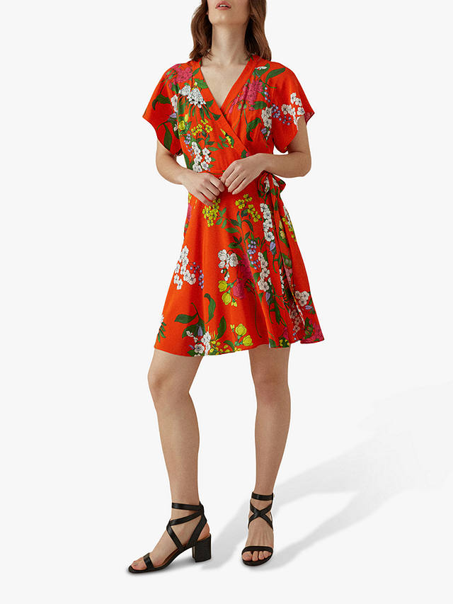 Karen Millen Silk Floral Wrap Dress, Red/Multi