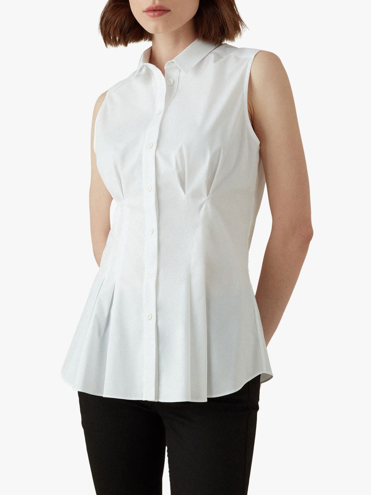 Karen Millen Cinched Waist Shirt, White at John Lewis & Partners