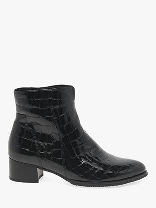 Gabor Delphino Block Heel Leather Ankle Boots, Black Patent
