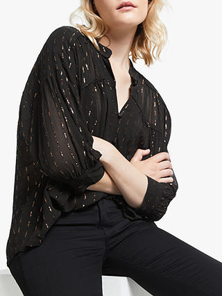 AND/OR Dash Lurex Blouse, Black/Gold