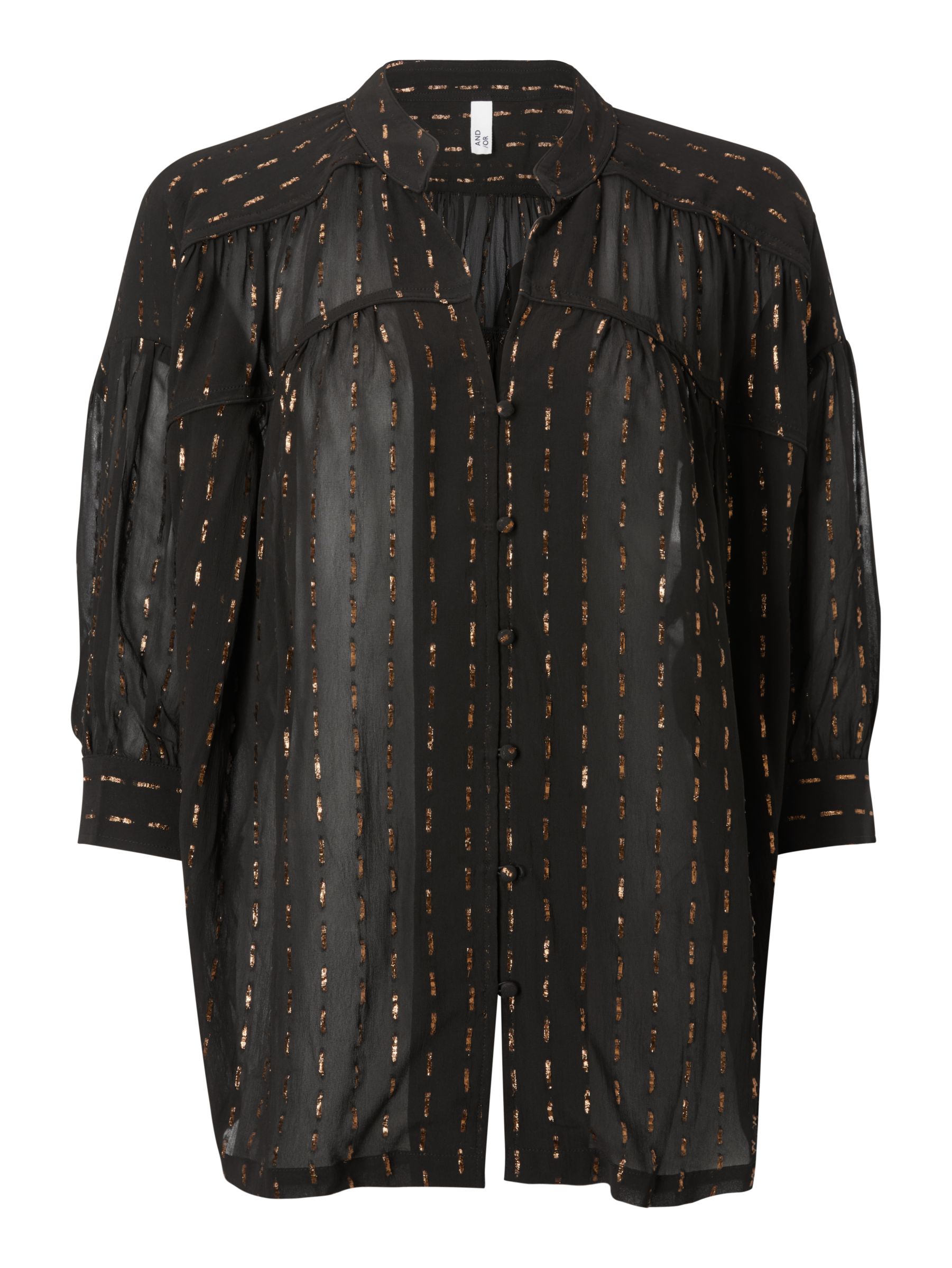 AND/OR Dash Lurex Blouse, Black/Gold