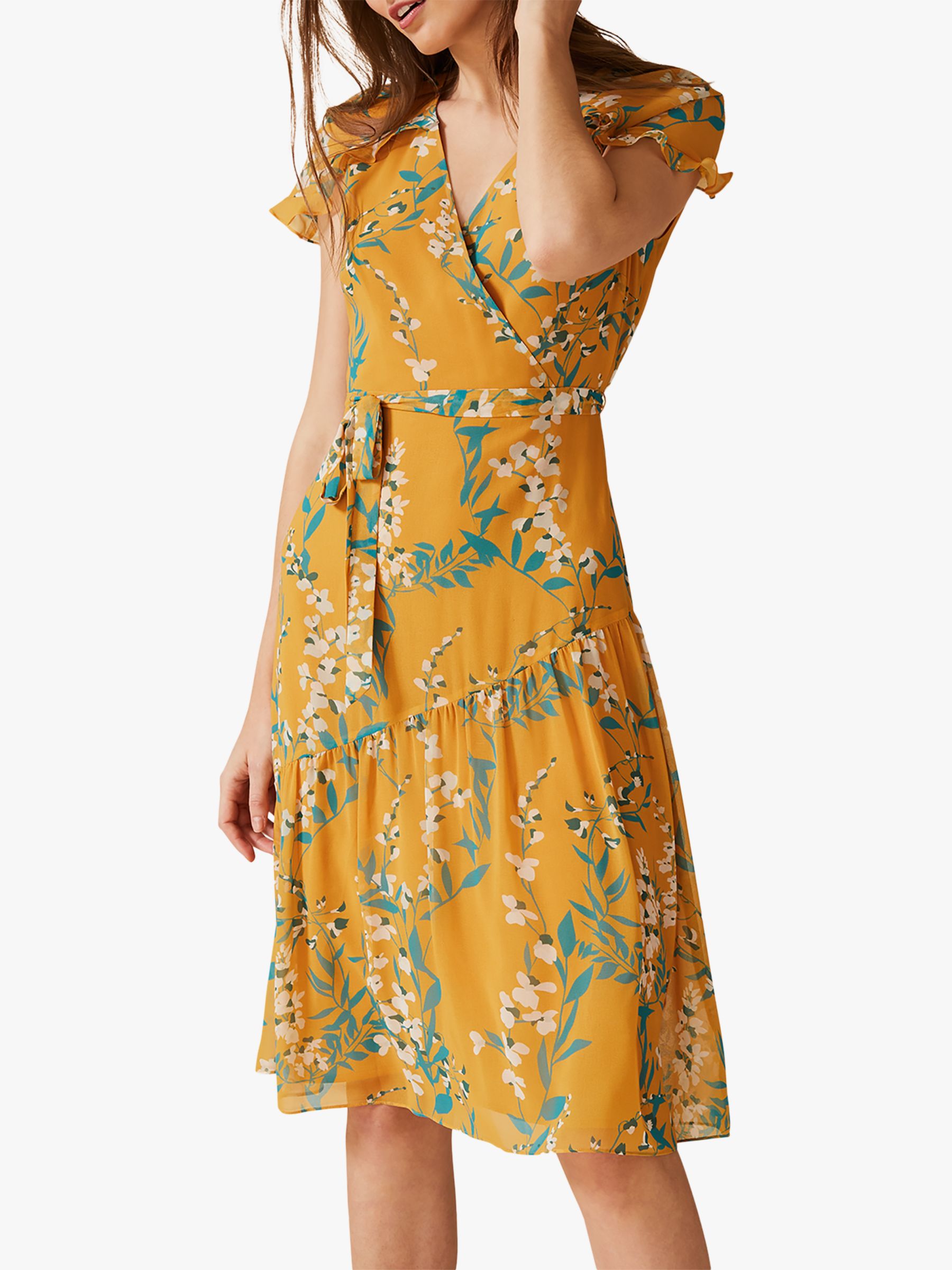 Phase Eight Eloisa Ruffle Detail Floral Dress, Apricot