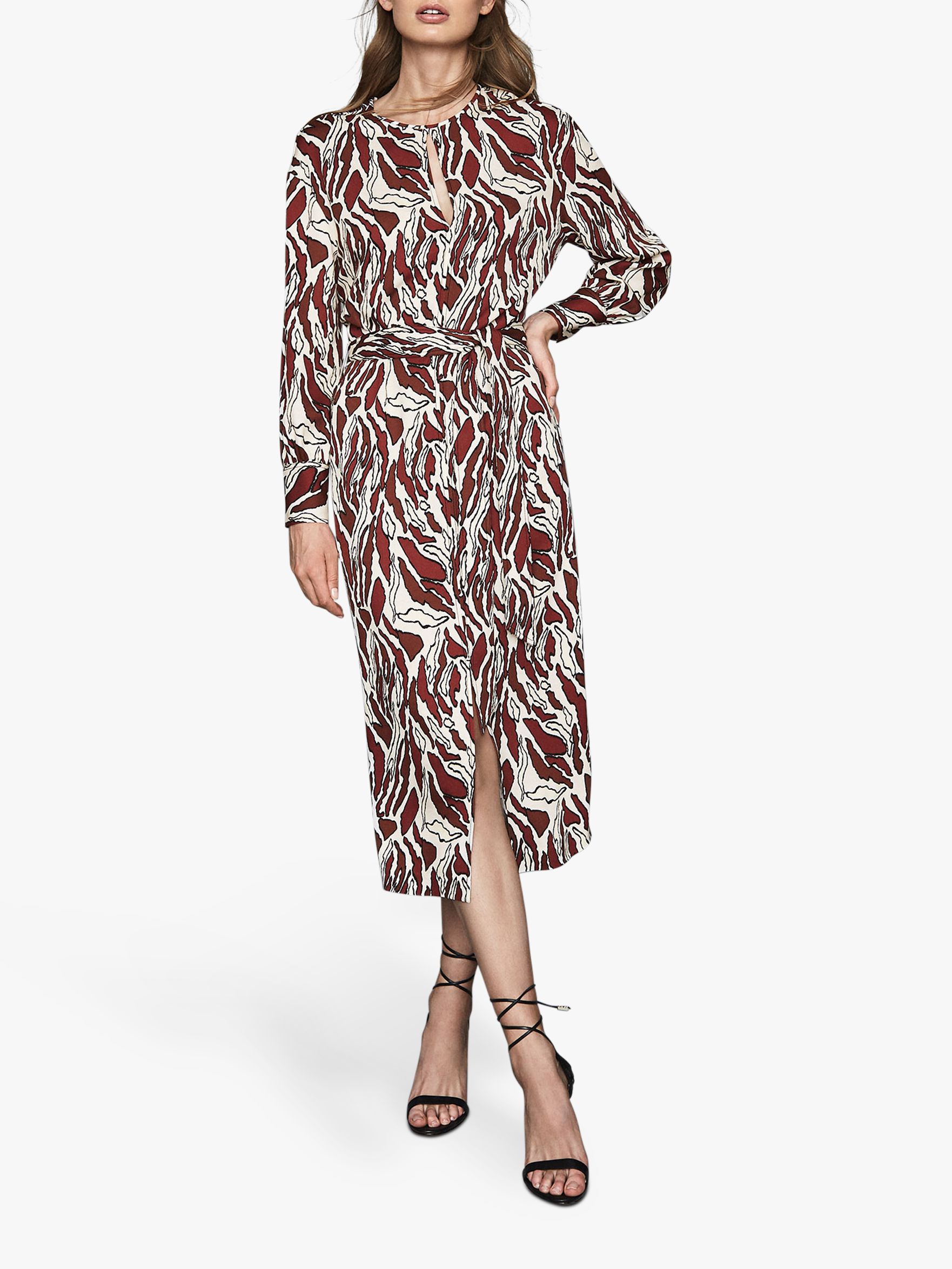 Reiss Inaya Tiger Print Dress, Brown/White at John Lewis & Partners