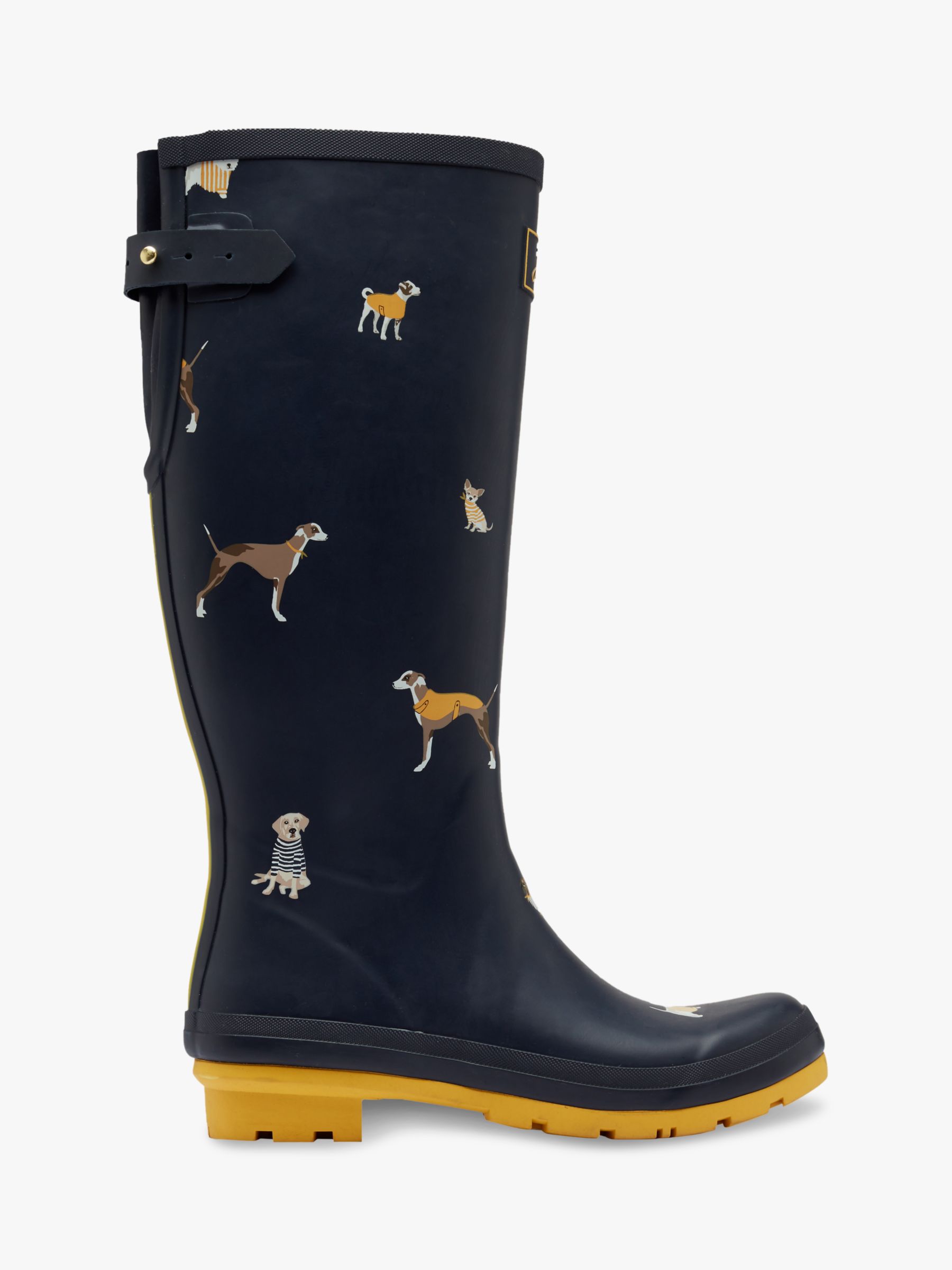Joules Dog Print Waterproof Tall Wellington Boots, Navy
