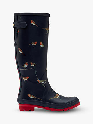 Joules Robins Print Waterproof Tall Wellington Boots, Navy