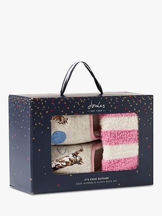 Joules Cat Slippers & Cosy Socks Gift Set, Multi