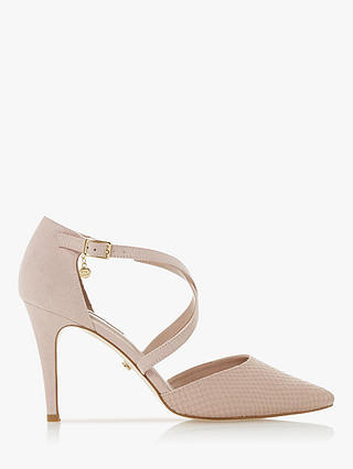 Dune Clancy Leather Cross Strap Pointed Toe Court Shoes, Blush
