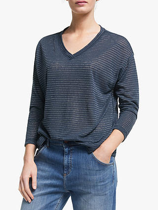 AND/OR Daria Dolman Sleeve Stripe Top, Ink/Silver